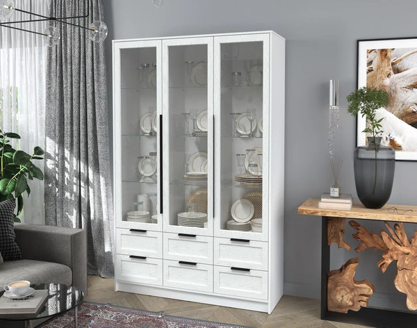 Изображение товара Шкаф с витриной Интерлиния Концепт Тренд КТ-ШВ3 (белый платинум/дуб полярный)