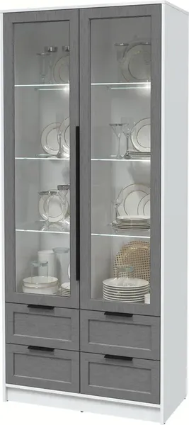 Изображение товара Шкаф с витриной Интерлиния Концепт Тренд КТ-ШВ2 с подсветкой (белый платинум/дуб серый)