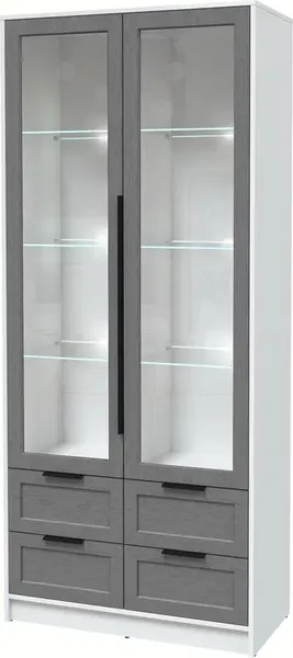 Изображение товара Шкаф с витриной Интерлиния Концепт Тренд КТ-ШВ2 с подсветкой (белый платинум/дуб серый)