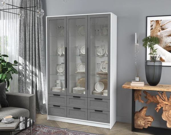Изображение товара Шкаф с витриной Интерлиния Концепт Тренд КТ-ШВ3 (белый платинум/дуб серый)