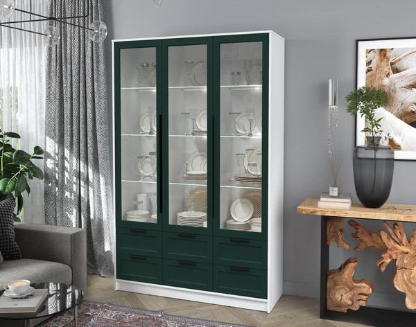 Изображение товара Шкаф с витриной Интерлиния Концепт Тренд КТ-ШВ3 с подсветкой (белый платинум/изумруд)