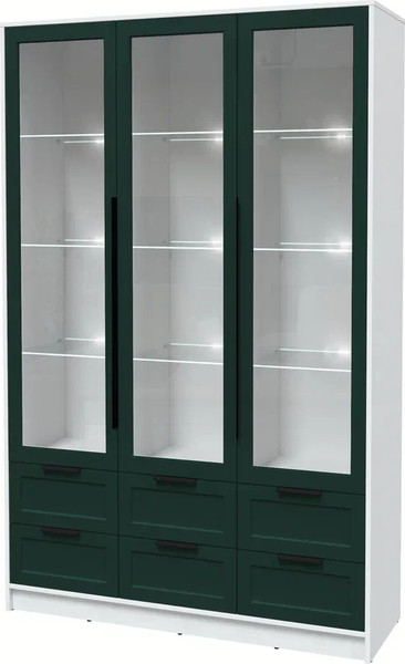 Изображение товара Шкаф с витриной Интерлиния Концепт Тренд КТ-ШВ3 с подсветкой (белый платинум/изумруд)