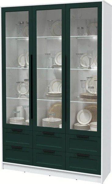 Изображение товара Шкаф с витриной Интерлиния Концепт Тренд КТ-ШВ3 с подсветкой (белый платинум/изумруд)