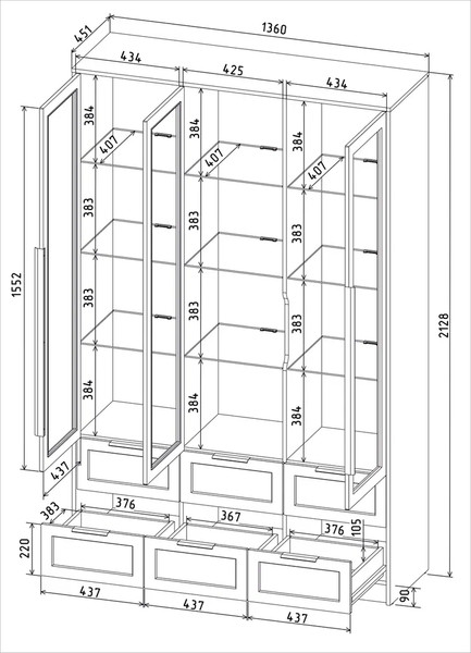 Изображение товара Шкаф с витриной Интерлиния Концепт Тренд КТ-ШВ3 с подсветкой (белый платинум/индиго)