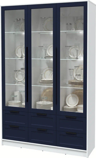 Изображение товара Шкаф с витриной Интерлиния Концепт Тренд КТ-ШВ3 с подсветкой (белый платинум/индиго)