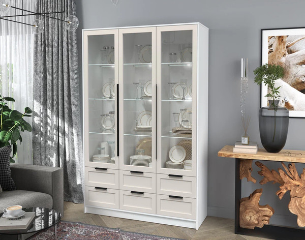 Изображение товара Шкаф с витриной Интерлиния Концепт Тренд КТ-ШВ3 с подсветкой (белый платинум/кашемир)