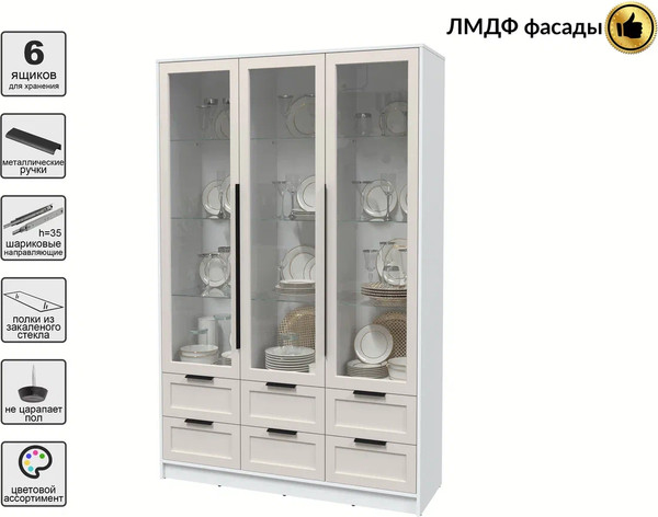 Изображение товара Шкаф с витриной Интерлиния Концепт Тренд КТ-ШВ3 (белый платинум/кашемир)