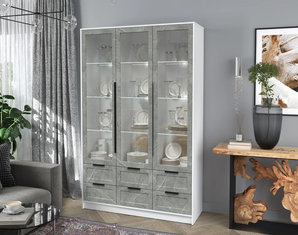 Изображение товара Шкаф с витриной Интерлиния Концепт Тренд КТ-ШВ3 с подсветкой (белый платинум/керамика)