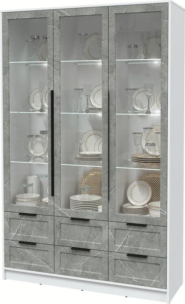 Изображение товара Шкаф с витриной Интерлиния Концепт Тренд КТ-ШВ3 с подсветкой (белый платинум/керамика)