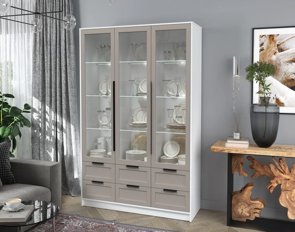 Изображение товара Шкаф с витриной Интерлиния Концепт Тренд КТ-ШВ3 с подсветкой (белый платинум/луна)