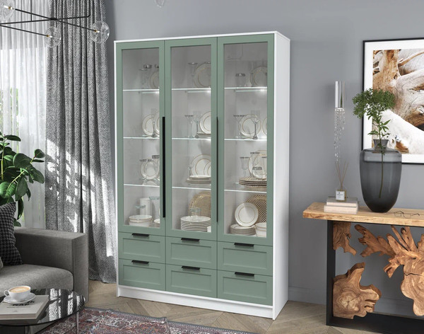 Изображение товара Шкаф с витриной Интерлиния Концепт Тренд КТ-ШВ3 с подсветкой (белый платинум/мята)