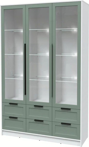 Изображение товара Шкаф с витриной Интерлиния Концепт Тренд КТ-ШВ3 с подсветкой (белый платинум/мята)