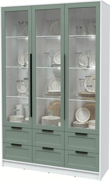Изображение товара Шкаф с витриной Интерлиния Концепт Тренд КТ-ШВ3 с подсветкой (белый платинум/мята)