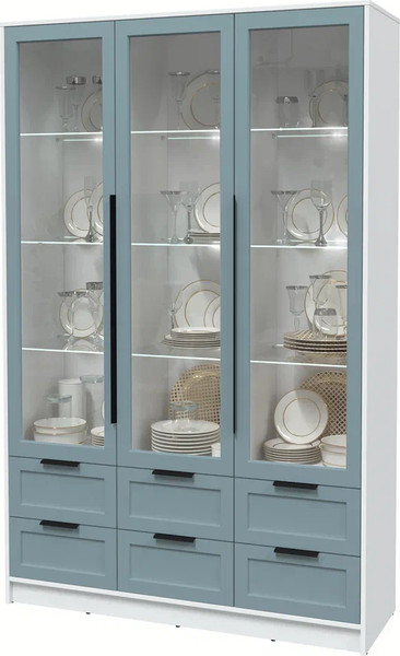 Изображение товара Шкаф с витриной Интерлиния Концепт Тренд КТ-ШВ3 с подсветкой (белый платинум/океан)