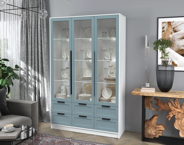 Изображение товара Шкаф с витриной Интерлиния Концепт Тренд КТ-ШВ3 с подсветкой (белый платинум/океан)