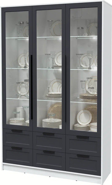 Изображение товара Шкаф с витриной Интерлиния Концепт Тренд КТ-ШВ3 с подсветкой (белый платинум/пепел)