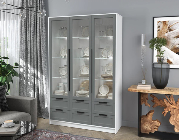 Изображение товара Шкаф с витриной Интерлиния Концепт Тренд КТ-ШВ3 с подсветкой (белый платинум/серый)