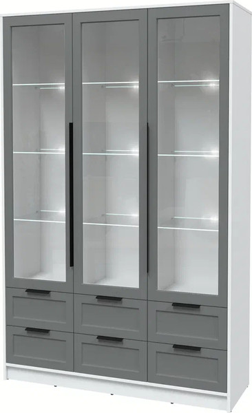 Изображение товара Шкаф с витриной Интерлиния Концепт Тренд КТ-ШВ3 с подсветкой (белый платинум/серый)
