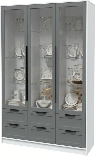 Изображение товара Шкаф с витриной Интерлиния Концепт Тренд КТ-ШВ3 (белый платинум/серый)
