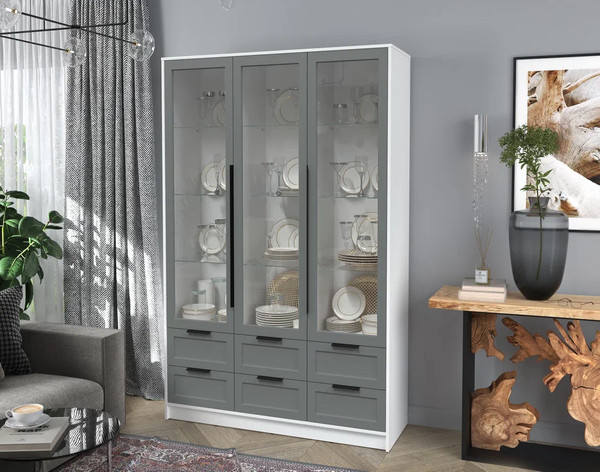 Изображение товара Шкаф с витриной Интерлиния Концепт Тренд КТ-ШВ3 (белый платинум/серый)