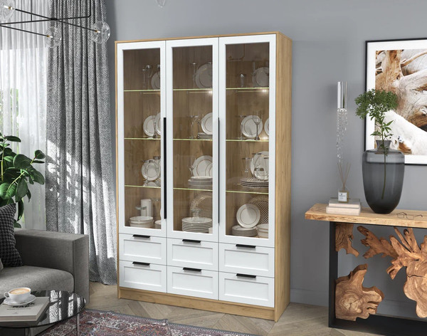 Изображение товара Шкаф с витриной Интерлиния Концепт Тренд КТ-ШВ3 с подсветкой (дуб золотой/белый)