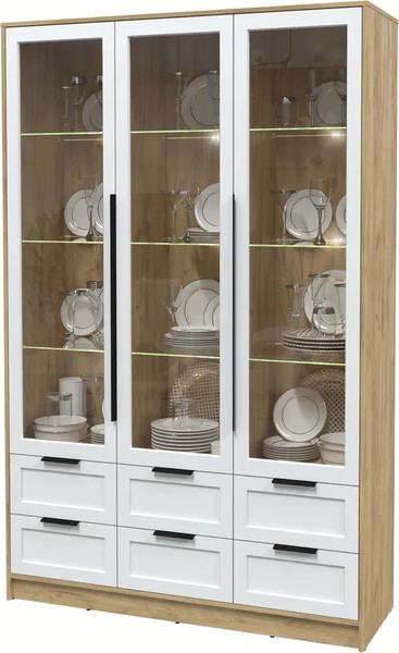 Изображение товара Шкаф с витриной Интерлиния Концепт Тренд КТ-ШВ3 с подсветкой (дуб золотой/белый)