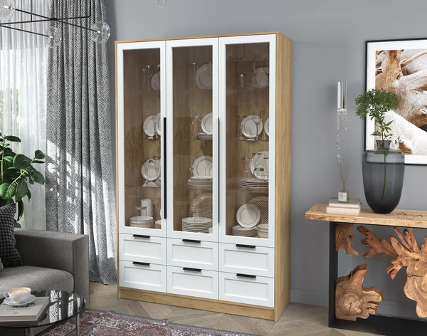 Изображение товара Шкаф с витриной Интерлиния Концепт Тренд КТ-ШВ3 (дуб золотой/белый)