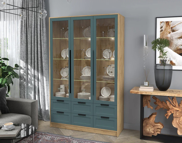 Изображение товара Шкаф с витриной Интерлиния Концепт Тренд КТ-ШВ3 с подсветкой (дуб золотой/верде)