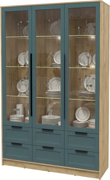 Изображение товара Шкаф с витриной Интерлиния Концепт Тренд КТ-ШВ3 с подсветкой (дуб золотой/верде)