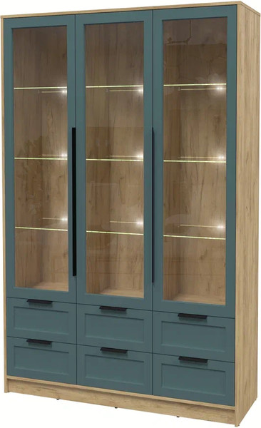 Изображение товара Шкаф с витриной Интерлиния Концепт Тренд КТ-ШВ3 с подсветкой (дуб золотой/верде)