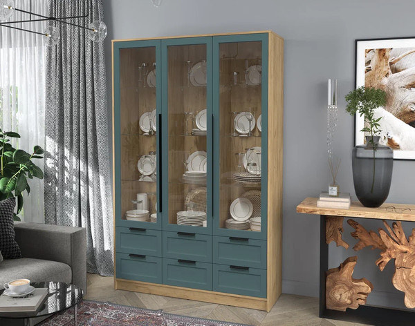 Изображение товара Шкаф с витриной Интерлиния Концепт Тренд КТ-ШВ3 (дуб золотой/верде)