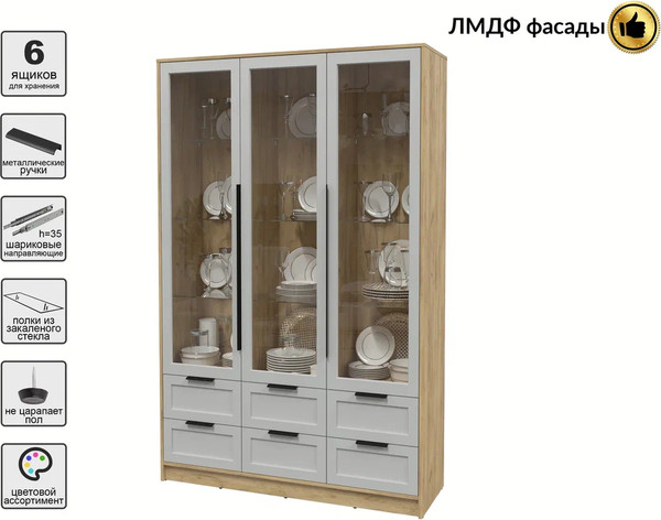 Изображение товара Шкаф с витриной Интерлиния Концепт Тренд КТ-ШВ3 (дуб золотой/грей)