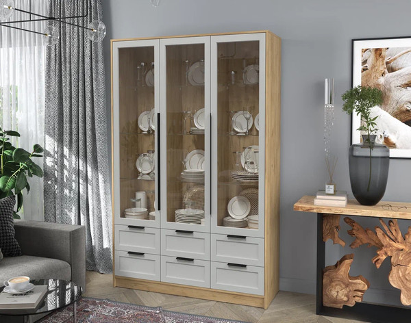 Изображение товара Шкаф с витриной Интерлиния Концепт Тренд КТ-ШВ3 (дуб золотой/грей)