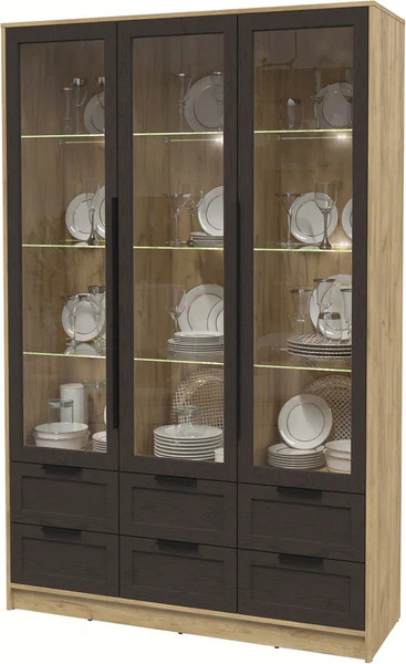 Изображение товара Шкаф с витриной Интерлиния Концепт Тренд КТ-ШВ3 с подсветкой (дуб золотой/дуб английский)