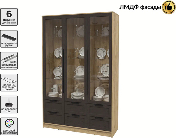 Изображение товара Шкаф с витриной Интерлиния Концепт Тренд КТ-ШВ3 (дуб золотой/дуб английский)