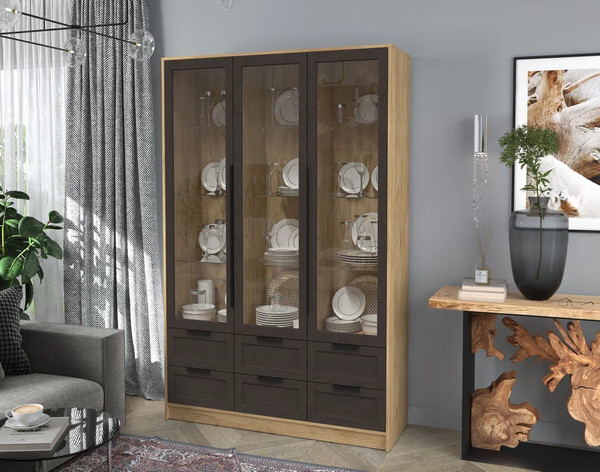 Изображение товара Шкаф с витриной Интерлиния Концепт Тренд КТ-ШВ3 (дуб золотой/дуб английский)