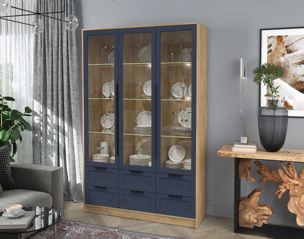 Изображение товара Шкаф с витриной Интерлиния Концепт Тренд КТ-ШВ3 с подсветкой (дуб золотой/дуб королевский)