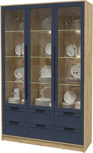 Изображение товара Шкаф с витриной Интерлиния Концепт Тренд КТ-ШВ3 с подсветкой (дуб золотой/дуб королевский)