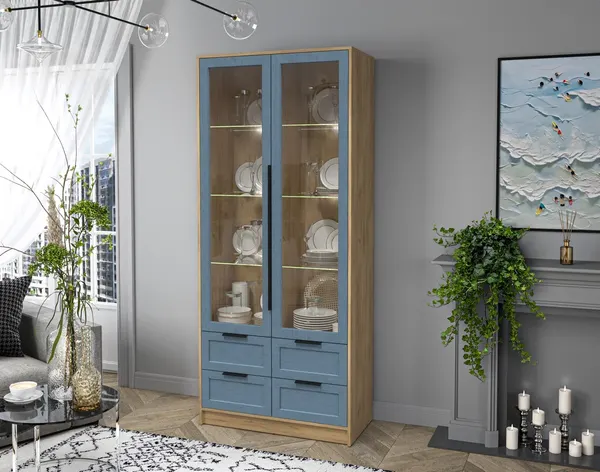 Изображение товара Шкаф с витриной Interline Концепт Тренд КТ-ШВ2 с подсветкой (дуб золотой/дуб лазурный)