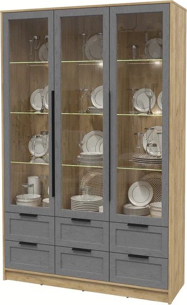 Изображение товара Шкаф с витриной Интерлиния Концепт Тренд КТ-ШВ3 с подсветкой (дуб золотой/дуб серый)