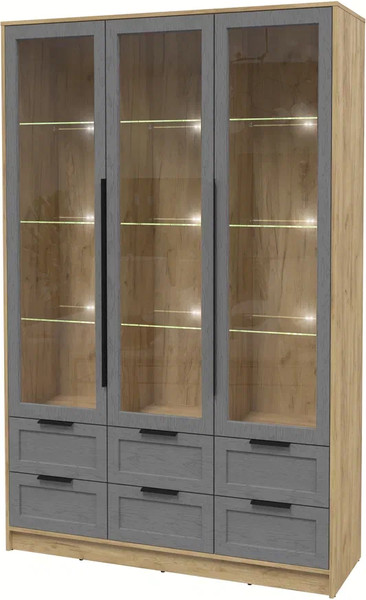 Изображение товара Шкаф с витриной Интерлиния Концепт Тренд КТ-ШВ3 с подсветкой (дуб золотой/дуб серый)