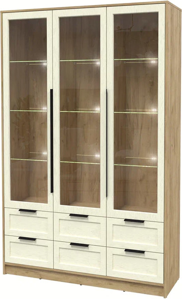Изображение товара Шкаф с витриной Интерлиния Концепт Тренд КТ-ШВ3 с подсветкой (дуб золотой/дуб снежный)