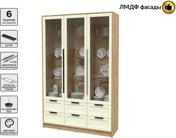 Изображение товара Шкаф с витриной Интерлиния Концепт Тренд КТ-ШВ3 (дуб золотой/дуб снежный)