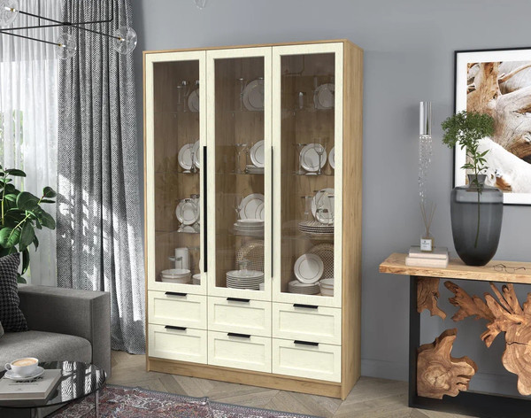 Изображение товара Шкаф с витриной Интерлиния Концепт Тренд КТ-ШВ3 (дуб золотой/дуб снежный)