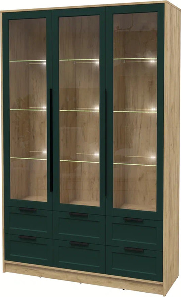 Изображение товара Шкаф с витриной Интерлиния Концепт Тренд КТ-ШВ3 с подсветкой (дуб золотой/изумруд)
