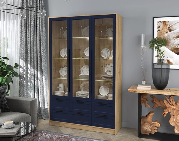 Изображение товара Шкаф с витриной Интерлиния Концепт Тренд КТ-ШВ3 с подсветкой (дуб золотой/индиго)