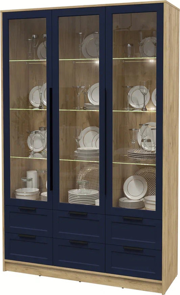 Изображение товара Шкаф с витриной Интерлиния Концепт Тренд КТ-ШВ3 с подсветкой (дуб золотой/индиго)