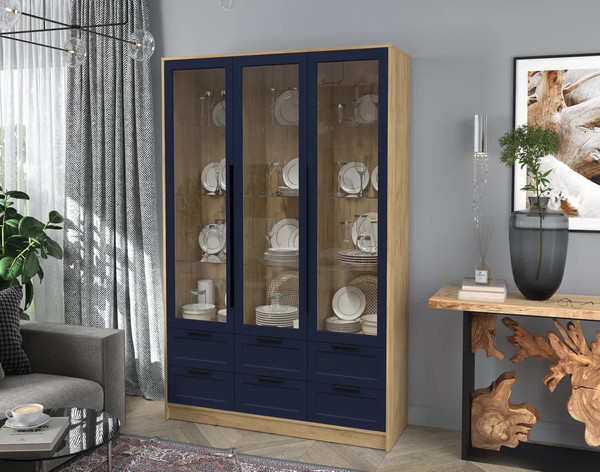 Изображение товара Шкаф с витриной Интерлиния Концепт Тренд КТ-ШВ3 (дуб золотой/индиго)
