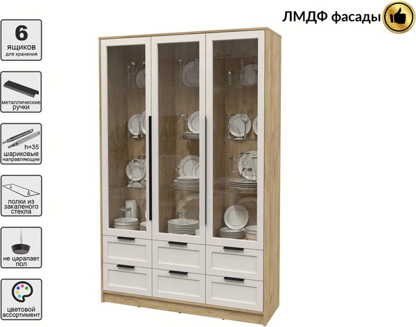 Изображение товара Шкаф с витриной Интерлиния Концепт Тренд КТ-ШВ3 (дуб золотой/кашемир)