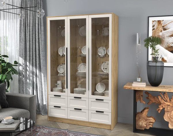 Изображение товара Шкаф с витриной Интерлиния Концепт Тренд КТ-ШВ3 (дуб золотой/кашемир)